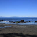 The view of the Strait of Juan de Fuca from Mystic Beach